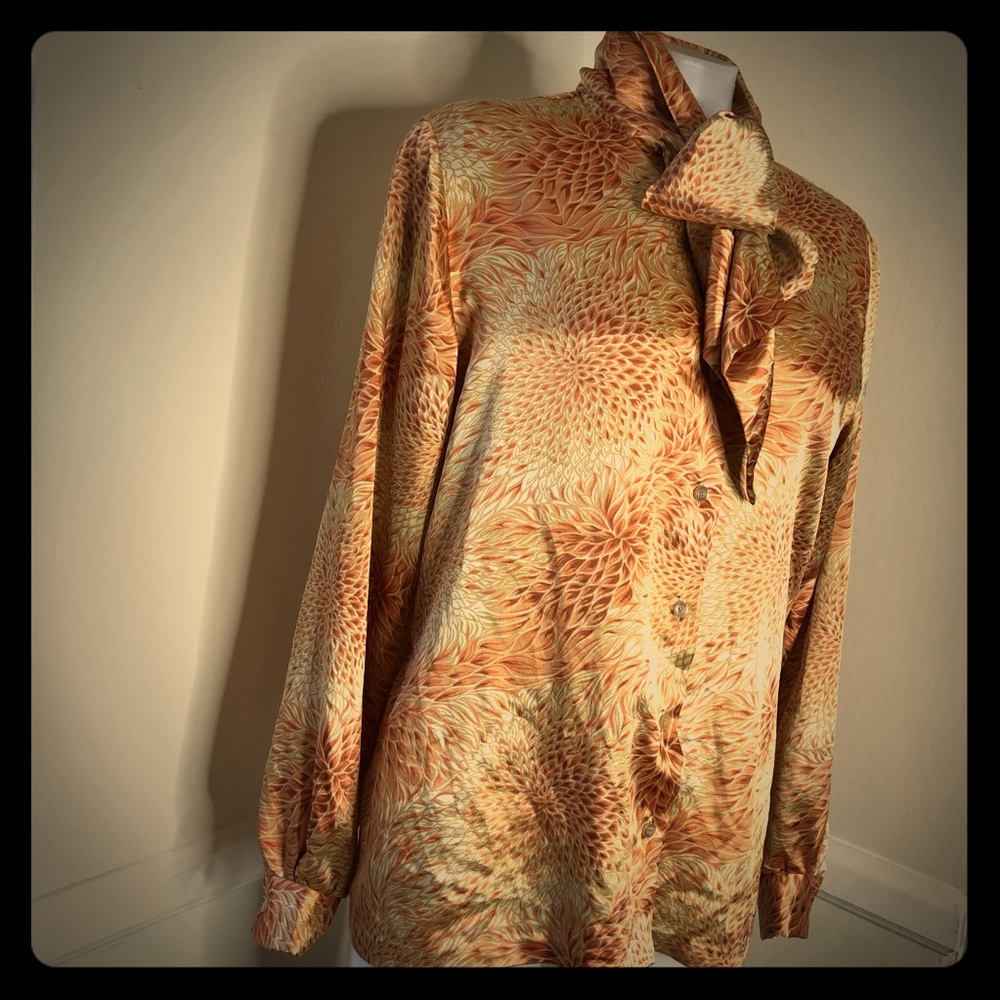 VINTAGE ✨ Button Up Shirt Scarf Collar Ascot Large